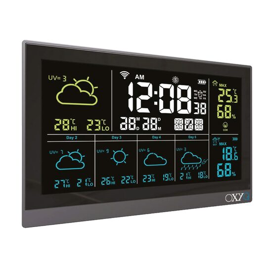 Statie Meteo Wifi Oxyo2, masurare temperatura, umiditate, ceas cu alarma in 3 moduri, afisaj color, cu transmitator