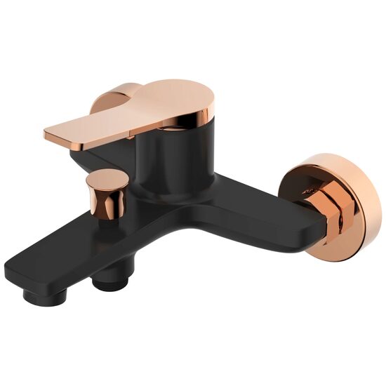 Baterie cada AURORA, AXYS, din alama, furtun extensibil, para dus functie anticalcar, racorduri excentrice G1/2", cartus ceramic, monocomanda, negru / auriu, 17x15.5 cm