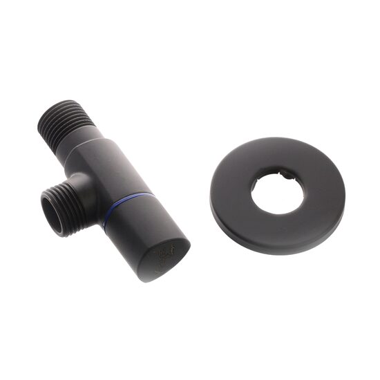 Robinet coltar Kruger Triangle, 1/2" - 1/2", rozeta, negru-mat