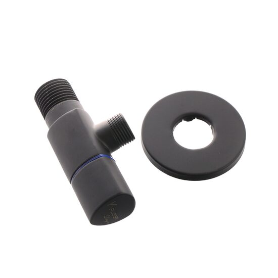 Robinet coltar Kruger Triangle, 1/2" - 3/8", rozeta, negru-mat